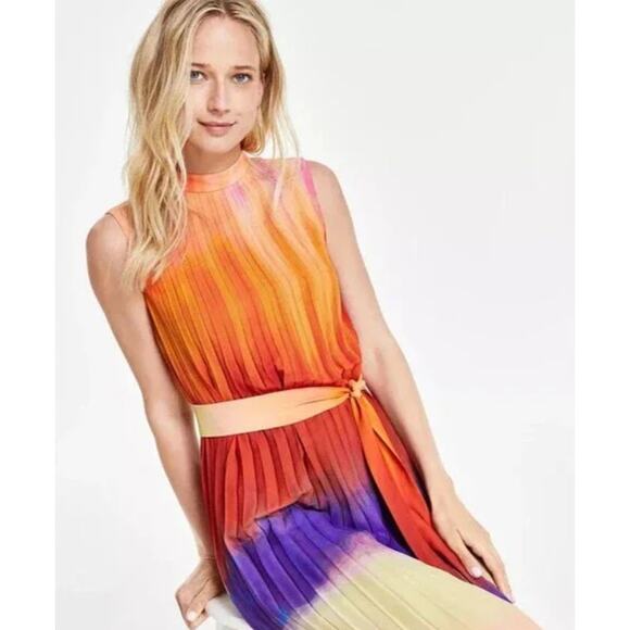 NWT Tahari ASL Ombre' Pleated Trapeze Midi Dress Sz 6 Handkerchief Hem MSRP $169 - Picture 7 of 14